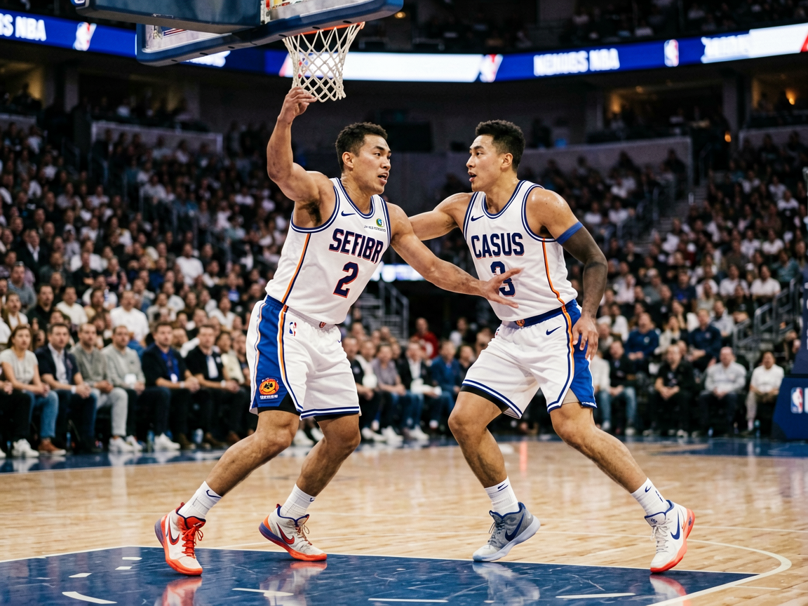 NBA篮球赛场实况，球员激烈对抗瞬间